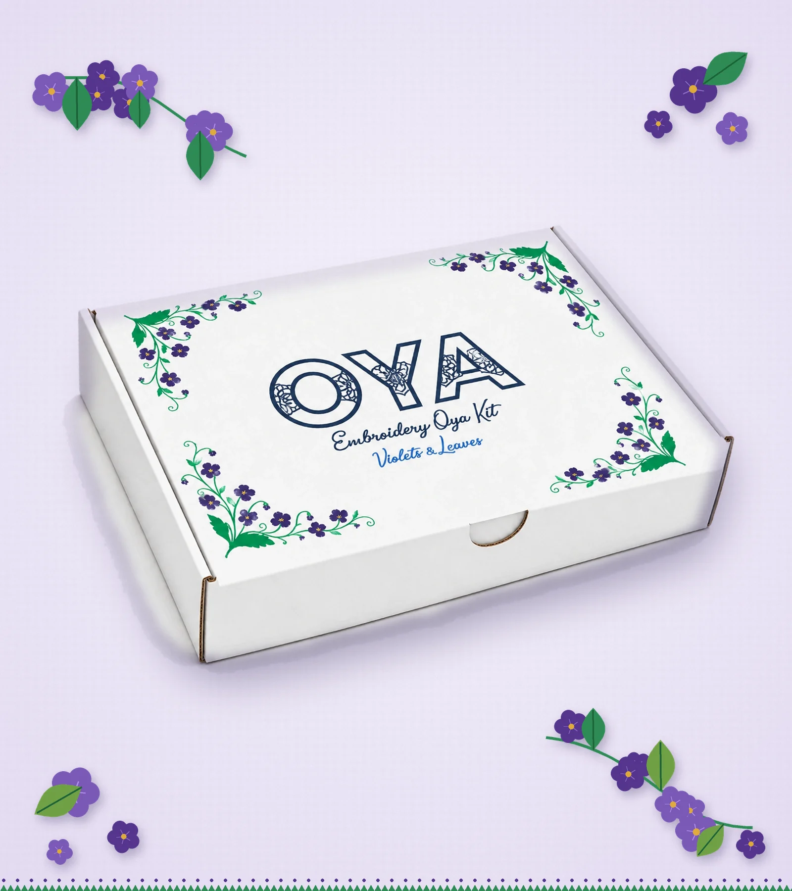 The Oya Embroidery Kit with violets and leaves